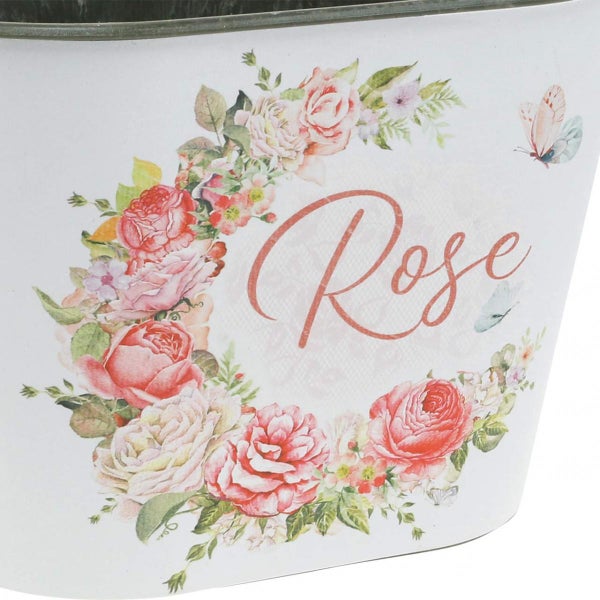 Dekorative Pflanzschale mit Rosenmotiv und Schriftzug