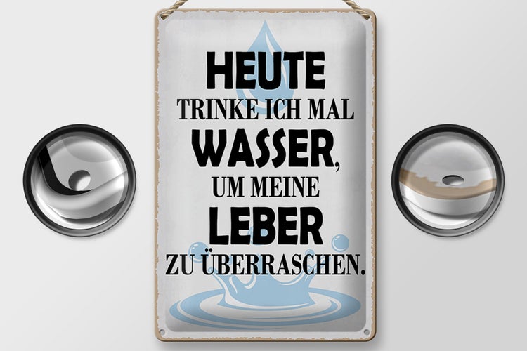 Blechschild Spruch 20x30cm heute trinke ich Wasser Leber