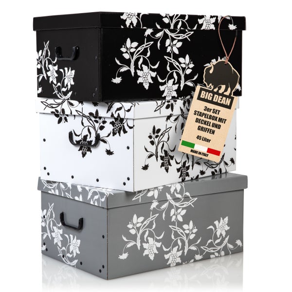 Stapelboxen Set mit Deckel und Griffen, 45 Liter