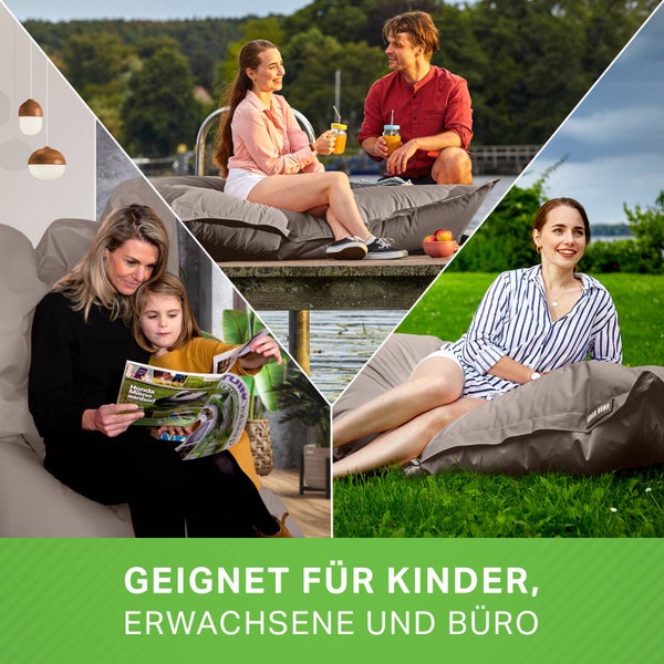 Green Bean Sitzsack XXL 140x180cm 380 Liter Kinder & Erwachsene Bean Bag EPS Perlen Füllung Riesensitzsack Groß Draußen Outdoor Liegekissen Waschbar Wetterfest Lounge Sitzkissen Bodenkissen Khaki