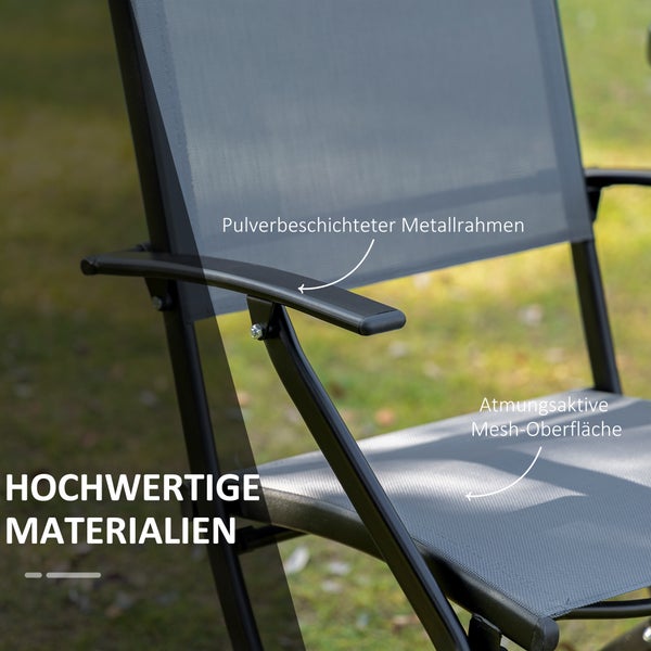 Outsunny Sitzgruppe, 3tlg. Balkonset, 1 Tisch+2 Stühle, klappbar, 60L x 60B x 70H cm, Metall, Mesh, Schwarz+Grau