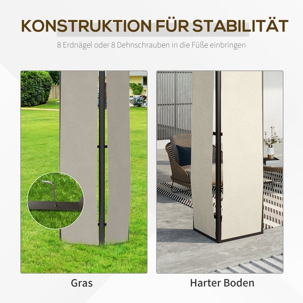 Outsunny Pavillon, Gartenpavillon, mit Sonnendach, Aluminum, Stahl, Polyester, 3,65 x 3 x 2,75 m, Braun+Hellgrau