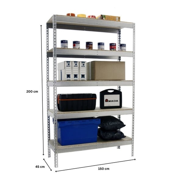 PROREGAL Schwerlastregal Wood Beast Five HxBxT 200 x 150 x 45 cm 5 Ebenen Fachlast 600 kg Verzinkt