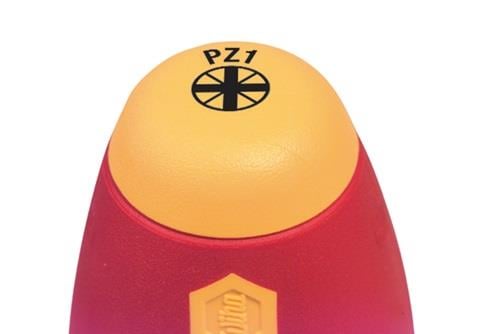 Detailansicht des Griffs eines Schraubendrehers mit PZ1-Markierung