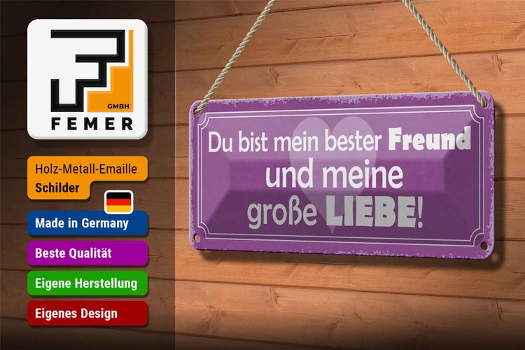Blechschild Spruch 27x10cm bester Freund und große Liebe Dekoration