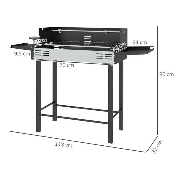Outsunny Holzkohlegrill, Campinggrill mit Grillrost und Rotisserie-Kit, klappbar, faltbar, BBQ Rostfreier, 118 x 32 x 90 cm, Stahl+Metall, Schwarz