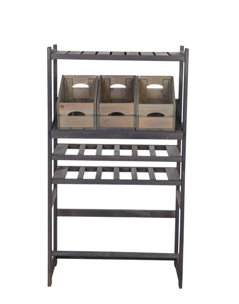 PROREGAL Getränkekisten- & Weinregal SPREEWALD HxBxT 124x70x33cm 12 Flaschen auf 2 Ebene + 2 Ebenen für Kisten + Ablage Massives Kiefernholz Grau geölt
