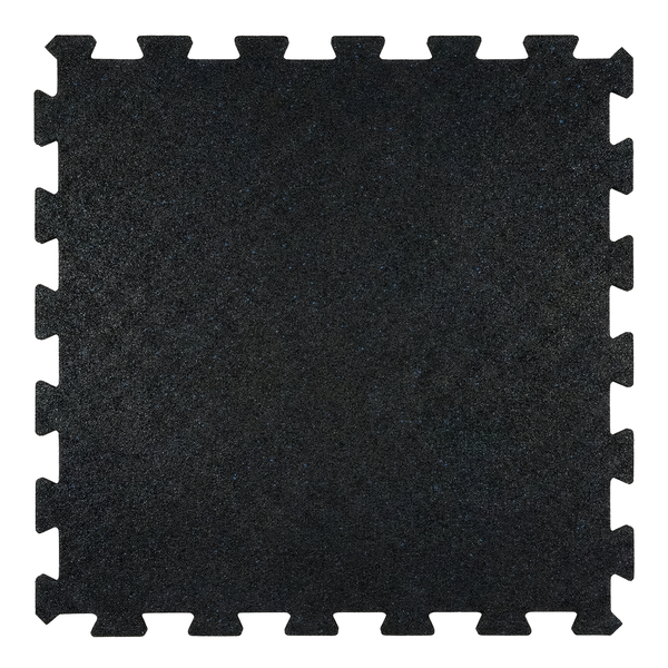 Quadratische Bodenschutzmatte aus Gummigranulat mit verzahnten Kanten im Puzzle-Design.