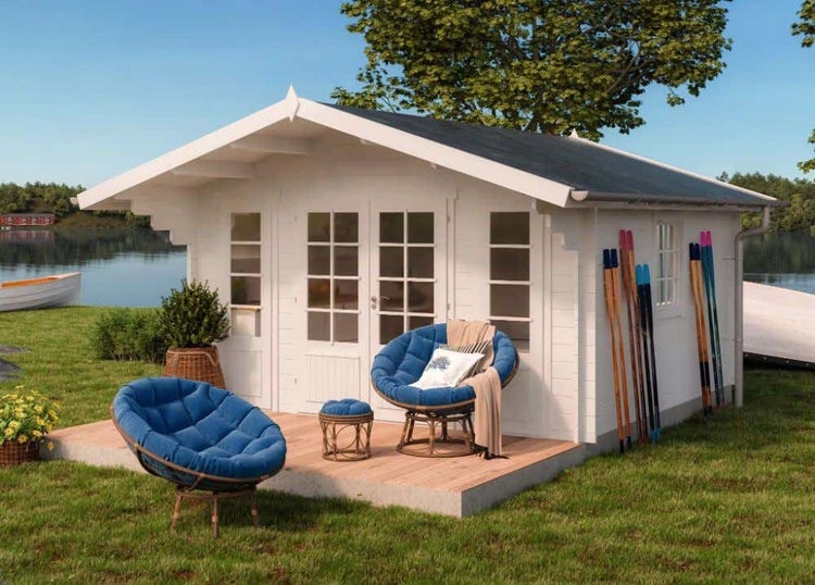 Alpholz Schwedenhaus Vaxholm Gartenhaus aus Holz, Holzhaus mit 34 mm Wandstärke Blockbohlenhaus, Naturbelassen
