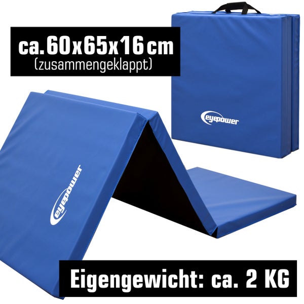 190x60 Klappbare Gymnastikmatte - 5 cm Faltbare Turnmatte Blau Schwarz
