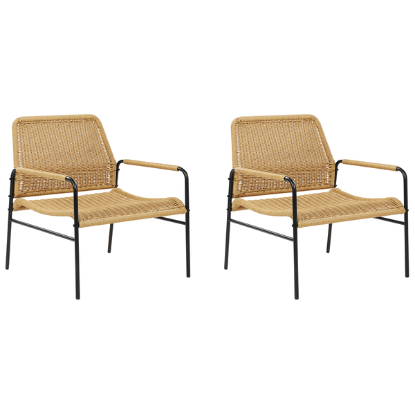 Gartenstuhl 2er Set PRASIMO Polyrattan Naturfarben