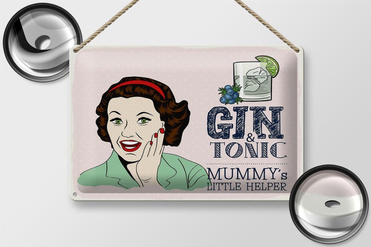 Blechschild Spruch lustig Gin Tonic Mummy´s Helper 30x20cm
