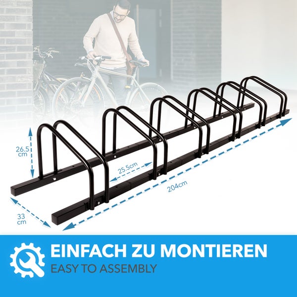 FLOORDIREKT Fahrradständer Linus - Boden- oder Wandmontage möglich - Schwarz - 6 Fahrräder