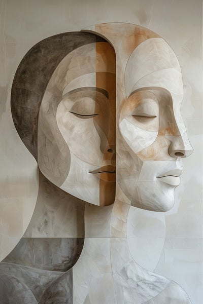 Abstraktes Wandbild mit zwei Frauengesichtern