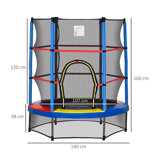 HOMCOM Trampolin für Kinder, 140cm x 140cm x 160cm, Metall, Bunt