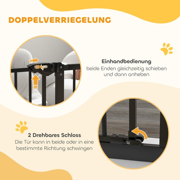 PawHut Türschutzgitter Hunde, Absperrgitter, 74-94 cm, Treppenschutzgitter für Haustier, Hundegitter inkl. Verlängerung, Schutzgitter ohne Bohren, Metall, Kunststoff, Schwarz