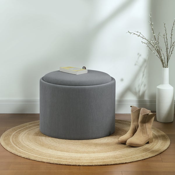 HOMCOM Sitzhocker mit Stauraum Hocker mit Deckel, Runder Fußhocker Polsterhocker Couchtisch mit Cord-Optik 56 x 56 x 42 cm Grau