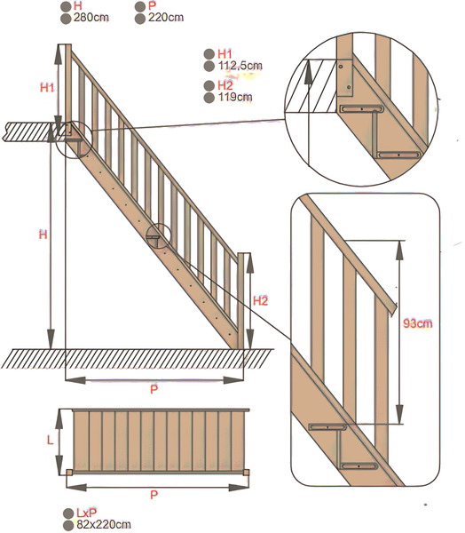 HandyStairs Holztreppe „Vega9010“ – Gerade Treppe (80 cm) – weiß grundiertes Kiefernholz – offene Treppe ohne Handlauf