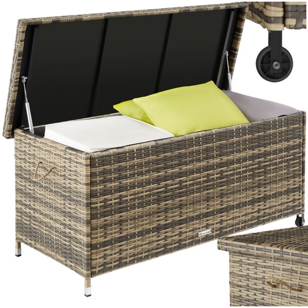 Auflagenbox tectake Kiruna 121 x 56 x 60 cm mit Rattangeflecht natur
