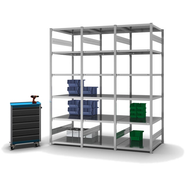 PROREGAL Fachbodenregal Stecksystem T-Profil Light-Duty Grundregal HxBxT 250 x 75 x 80 cm 6 Ebenen Fachlast 130 kg Beidseitig Nutzbar Verzinkt