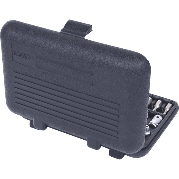 KS Tools Logo. Bit- und Steckschlüsselsatz in geöffnetem Kunststoffkoffer.