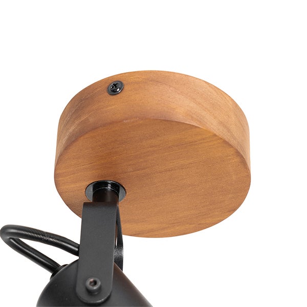Deckenleuchte aus Holz mit schwarzem Metallelement