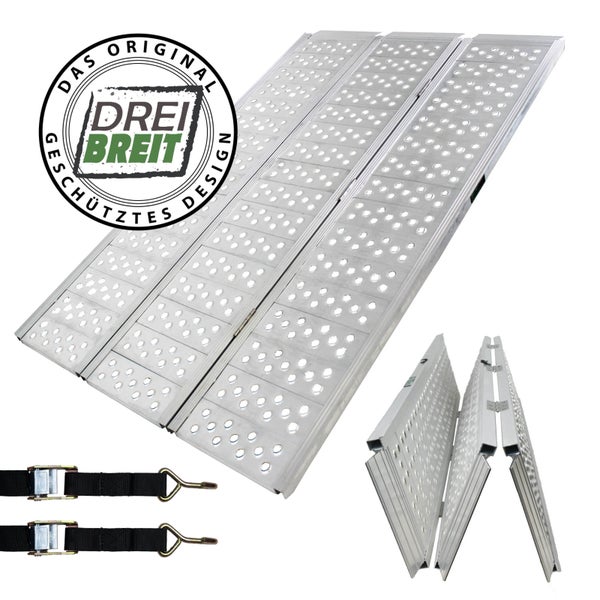 Dreifach klappbare Aluminium Auffahrrampe mit Sicherungsgurten