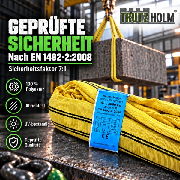 Trutz Holm Rundschlinge aus Polyester mit 3000 Kilogramm Tragfähigkeit und 4 Meter Länge fuer Hebearbeiten