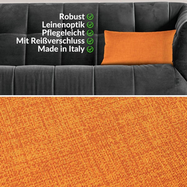 Kissenhülle Orange 30x50cm mit Füllung Leinenoptik