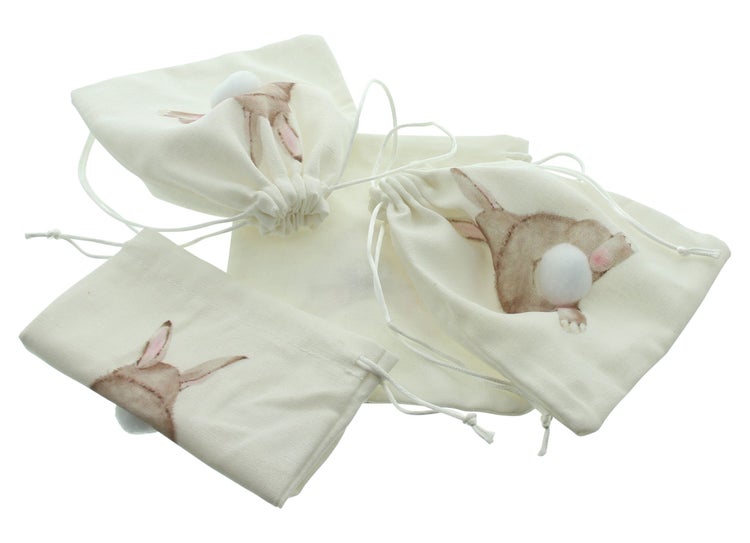 FRANK FLECHTWAREN | Geschenkbeutel Hoppelhase, 4er Set, BAUMWOLLE, 15 x 17 cm