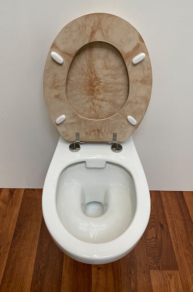 WC Sitz Marmor beige, schwerer Holzkernpolyester WC Sitz, Edelstahlscharniere