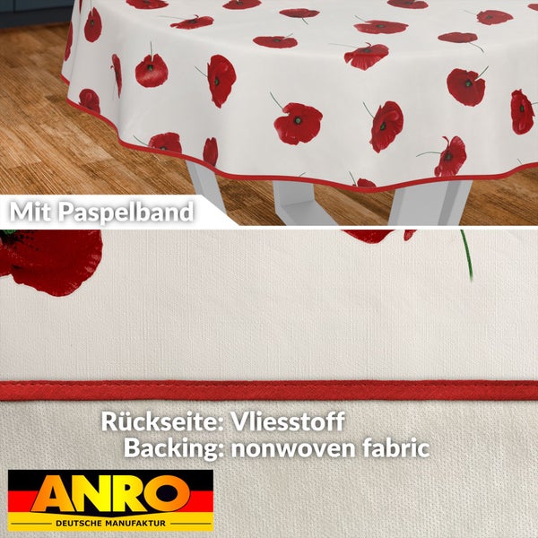 Tischdecke mit Mohnblumenmuster und Paspelband