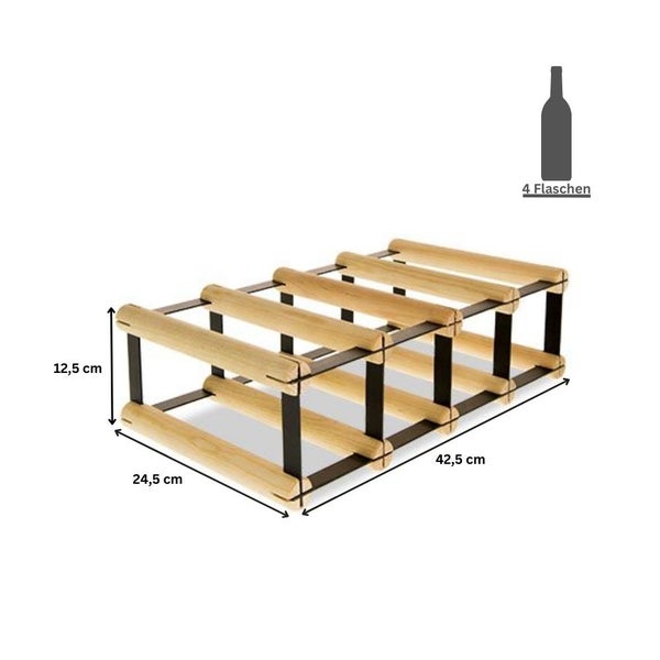 PROREGAL Modulares Weinregal Vinotega Mod Metal HxBxT 12,5 x 42,5 x 24,5 cm 4 x 1 Flaschen Massives Kiefernholz Natur