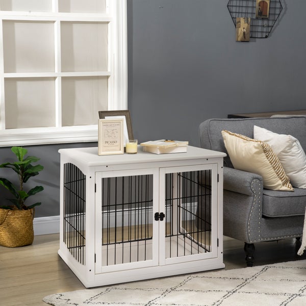 PawHut Hundekäfig für Zuhause, Hundehütte mit 2 Eingängen, Abschließbar Hundebox, Hundehaus für kleine Hunde, Weiß, 58,5 x 81 x 66 cm