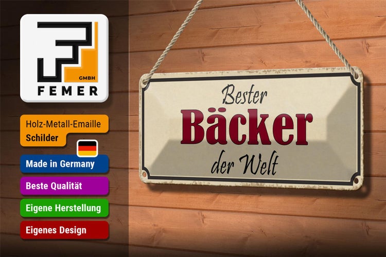 Blechschild Spruch 27x10cm bester Bäcker der Welt Arbeit Dekoration
