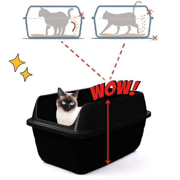 2x Katzenklo mit hohem Rand Schwarz Katzentoilette XXL Katzenklo offen hoher Rand Katzenklo ohne Deckel Extra Hoch 56x40x30 cm Anthrazit