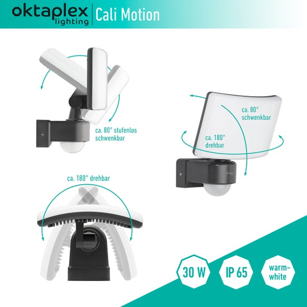 Oktaplex Cali LED Außenstrahler 30W warmweiß mit Bewegungsmelder IP65