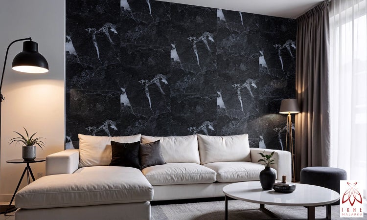 3D Wandpaneel Marmoroptik PVC 120x60cm – Luxuriöse Wandverkleidung DIY-Montage, Alternative zu Fliesen für Bad & Küche Schwarz 01