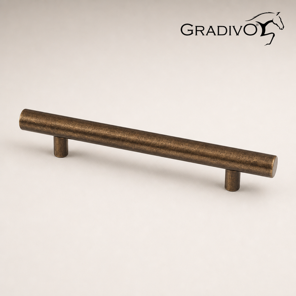 Möbelgriff in Bronze-Optik, zylindrische Stangenform aus Metall, Gradivo Logo