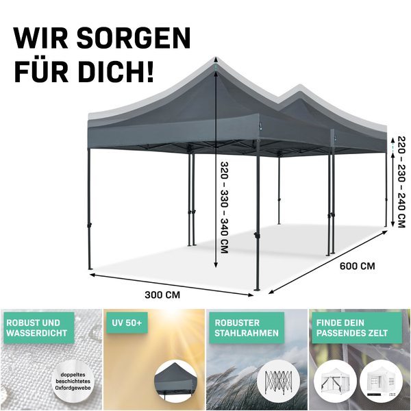 VONROC Pavillon 6x3m wasserdicht stabil - Partyzelt EasyUp System [3Min Aufbau] Popup Faltpavillon modular erweiterbar als Festival Zelt, Gartenpavillon