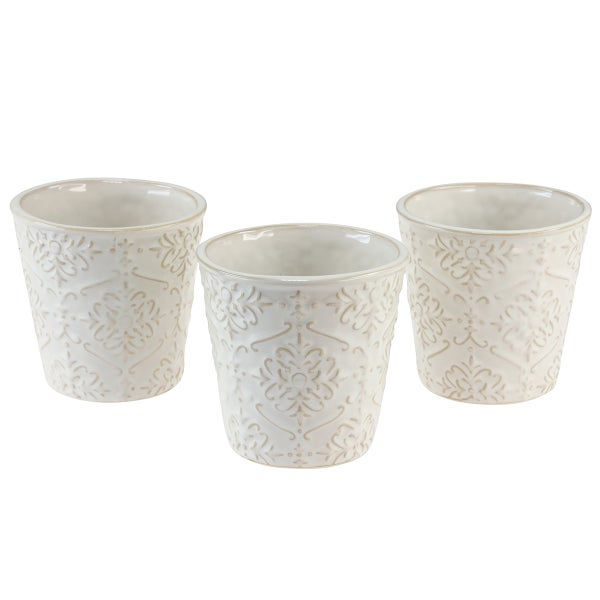 Drei Blumentöpfe mit Muster