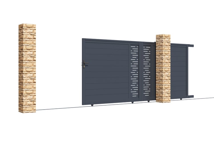 Schiebetor 4m ARLBERG H.180cm graues Aluminium + 2 Pfosten 20x20cm H.190cm