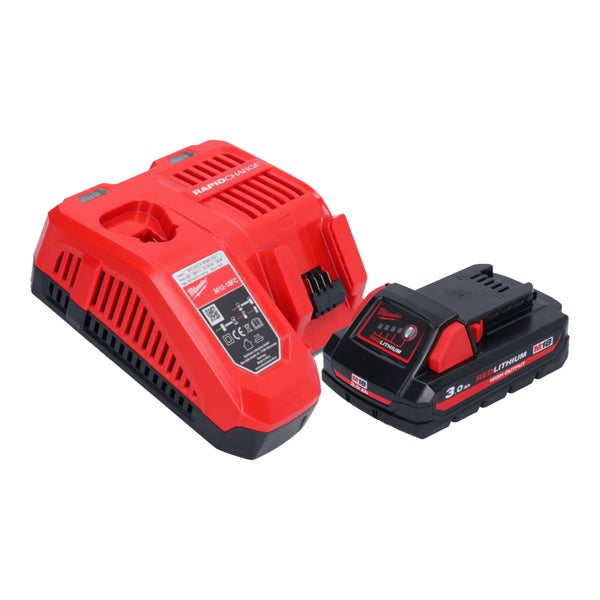 Milwaukee Schnellladegerät M12-18FC und M18 REDLITHIUM HIGH OUTPUT 3,0 Ah Akku.