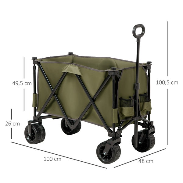 Outsunny Bollerwagen, 100L x 48B x 100,5H cm, Stahl, Oxford-Polyester, grün
