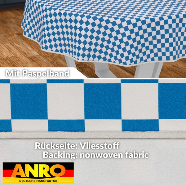 Tischdecke mit blau weißem Karomuster und Paspelband