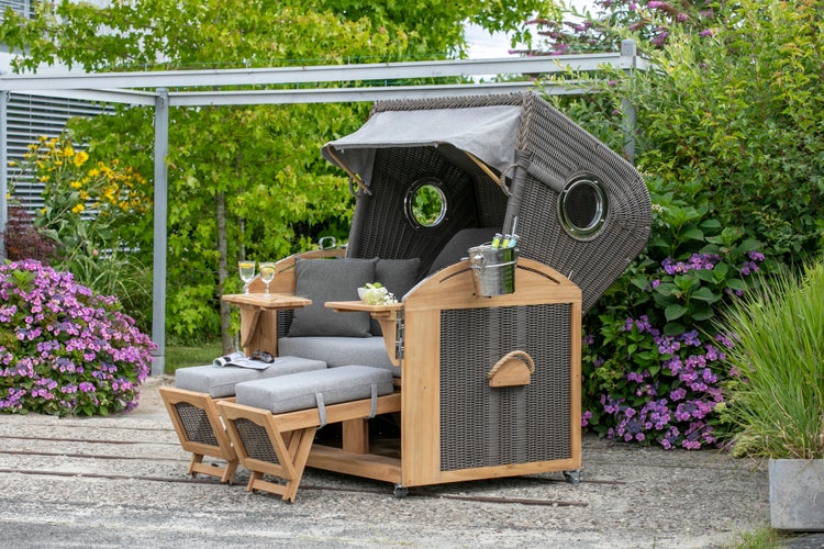 Strandkorb Horum XL Teak PE grey Dessin 570