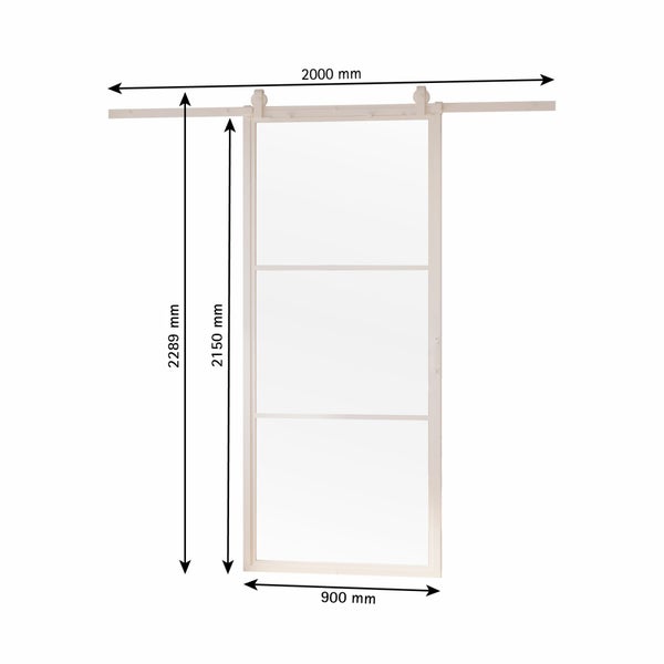 Loft Glasschiebetür 900x2150mm Klarglas 3 Felder Stahl Komplettset in Weiß inkl. 2 Seitiger Softclose