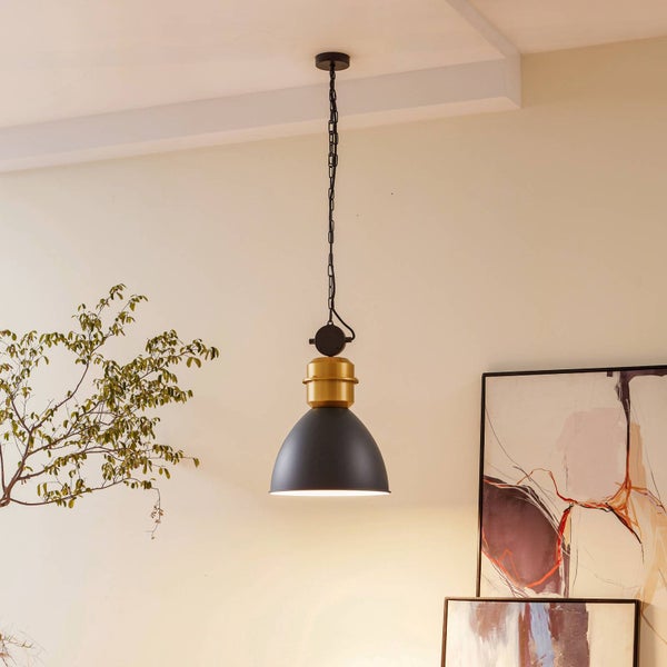 Lucande Pendelleuchte Kaeloria (Vintage, Industriell) in Schwarz aus Aluminium (1 flammig E27) - Deckenlampe Esstischlampe Hängelampe Hängeleuchte Wohnzimmerleuchte