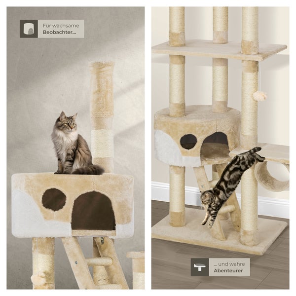 Kratzbaum tectake Hansi inklusive 2 Treppen, 2 Spielbällen, Deckenspanner und Kippschutz 243 bis 260 cm beige/weiß
