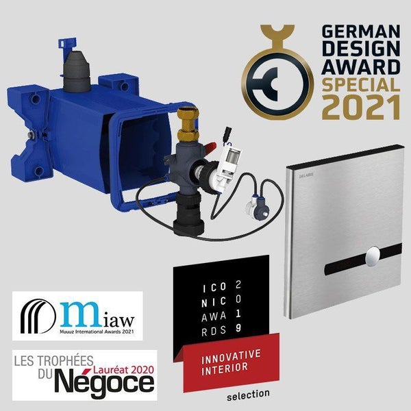 Unterputz Duscharmatur von DELABIE inklusive Einbaukörper, Technik und Abdeckplatte mit Auszeichnung German Design Award Special 2021.